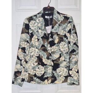 NWT Kasper Women's Black Floral Leaf Print‎ Blazer Jacket Size 6